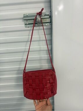 VTG Red Leather Woven Crossbody Shoulder Bag  bottega inspired
